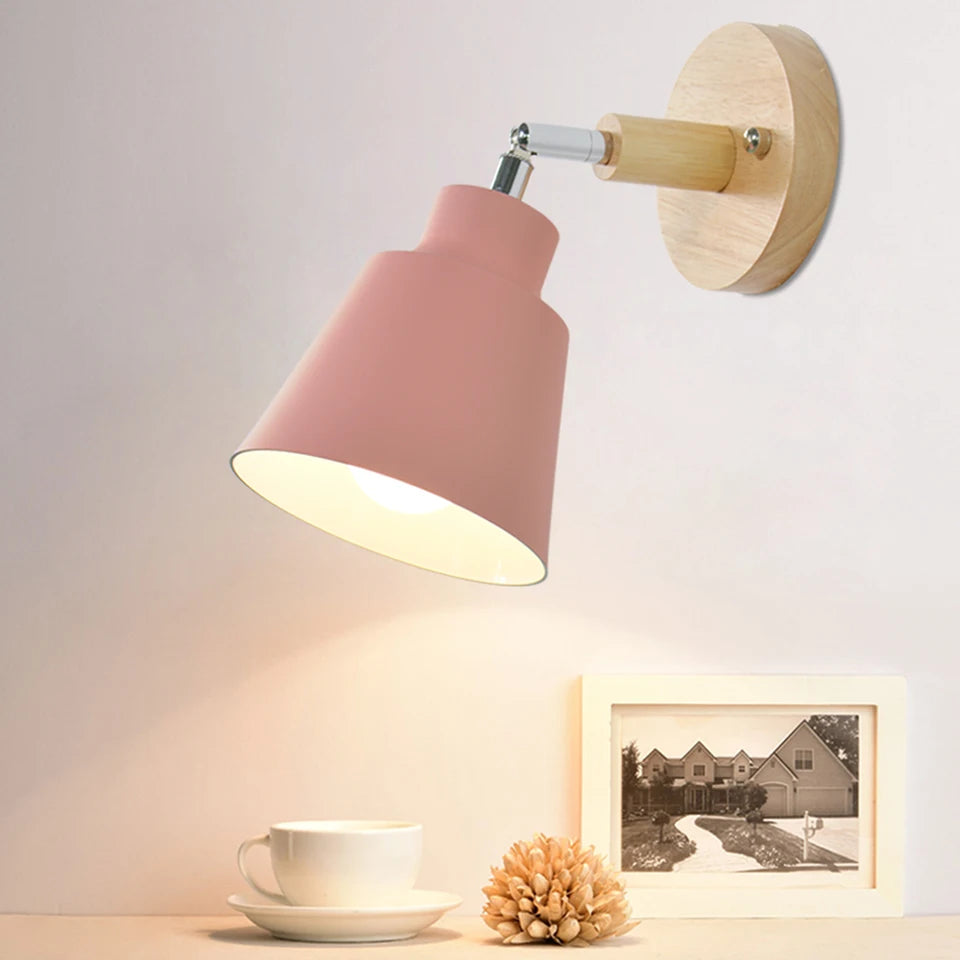 Nordic Wall Light Indoor DIY E27 Wooden 6 Colors EU/UL Plug 350° Wall Lamps for Living Room Bedroom Aisle Sconce Fixtures