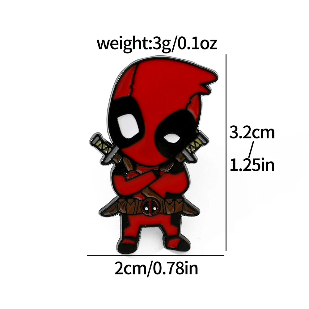 3 Pcs cartoon characters Metal Badge Deadpool Enamel brooch Men's and women's Clothing Bags  Accessories Decorative pins