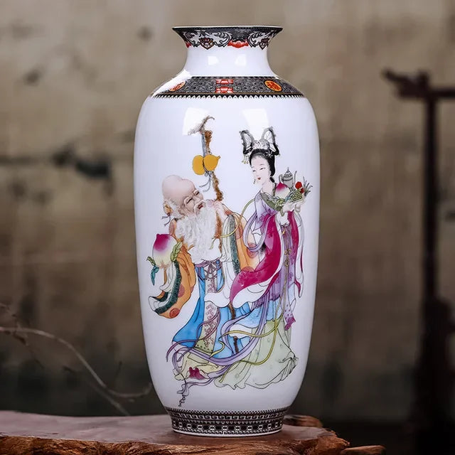 Ceramic Jingdezhen Vase Chinese Traditional Flower Vases Living Room Decoration Vase Fine Smooth Surface Furnishing Articles