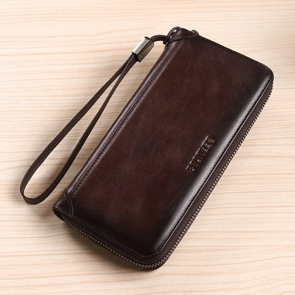 Men's leather wallet long new soft cowhide handbag travel light luxury simple large capacity anti-theft brush gradient color yel