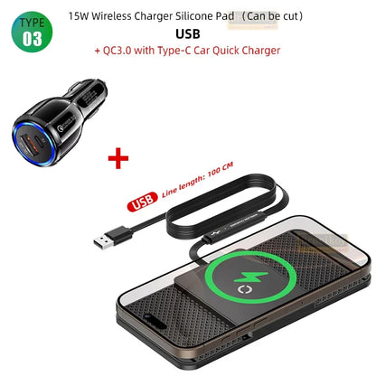Magnetic Wireless Car Charger 15W Charging Pad Charger Wireless Charger Car Non-Slip Type C For iPhone 17 16 15 14 Pro Xiaomi 17