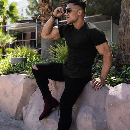 Men's Muscle Sports T-Shirts Fashion Tees Tops Short Sleeve Athletic Workout Gym Clohting Slim Fit T Shirts for Men