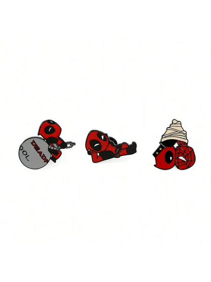3 Pcs cartoon characters Metal Badge Deadpool Enamel brooch Men's and women's Clothing Bags  Accessories Decorative pins