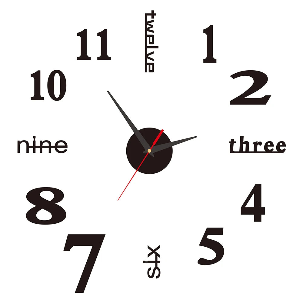 3D Wall Clock DIY Mirror Wall Stickers For Home Living Room Decor Frameless Luminous Quartz Clocks Self Adhesive Hanging Watches
