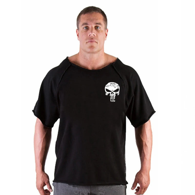 Men's Clothes Bodybuilding Clothing Casual Oversized T-shirt Male Loose Vintage Cotton Summer Top Breathable Tops Running Gym