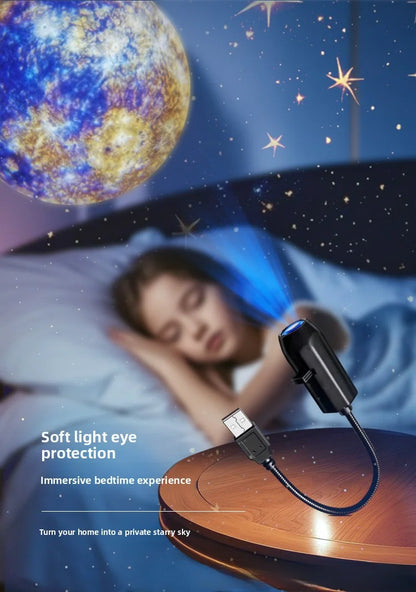 Rotating Rechargeable Moon Star Projector Lamp, Blue Planet LED Night Light, Romantic Bedroom Decor Gift for Kids and Lovers