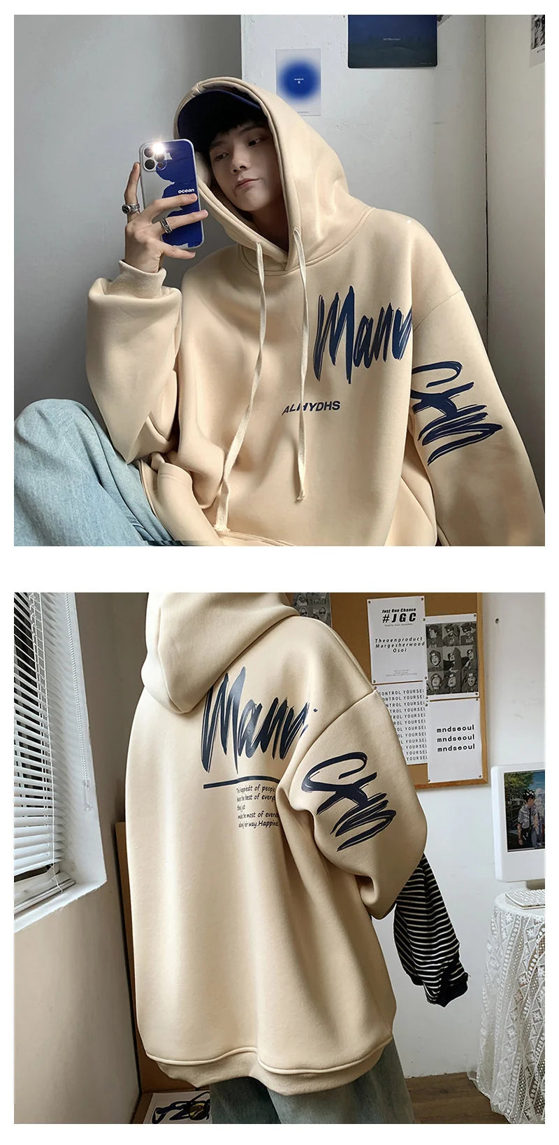 Men's Oversized Hoodie White With Hat 5XL Hoodies Oversize for Men Funny Letter Print Man Casual Wear Hoody Male Sweatshirt