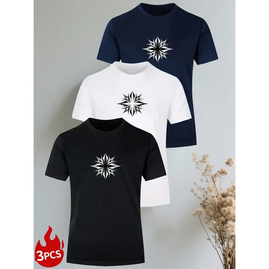 3 Men'S ClothingT Shirt  Soft Round Neck T Shirt，Fashionable And Simple Pattern|Modern Casual Wear |Smooth Texture