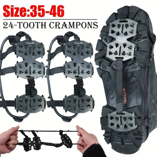 24 tooth anti slip ice claw - ice and snow shoe cover, suitable for hiking, rock climbing, walking, running, and hunting