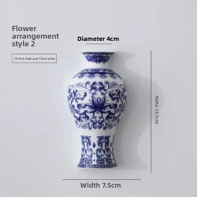 Ceramic Vases Antique Blue and White Porcelain Flower Ware Lucky Bamboo Living Room Home Decoration