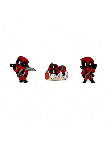 3 Pcs cartoon characters Metal Badge Deadpool Enamel brooch Men's and women's Clothing Bags  Accessories Decorative pins