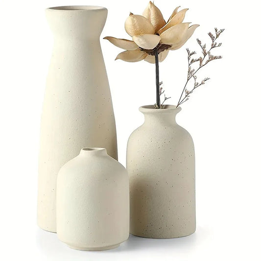 Set of 3 Ceramic Vases for Country Home Decor, Modern Farmhouse Decor, Living Room Decor, Bookshelf Decor, Table Decor Vases