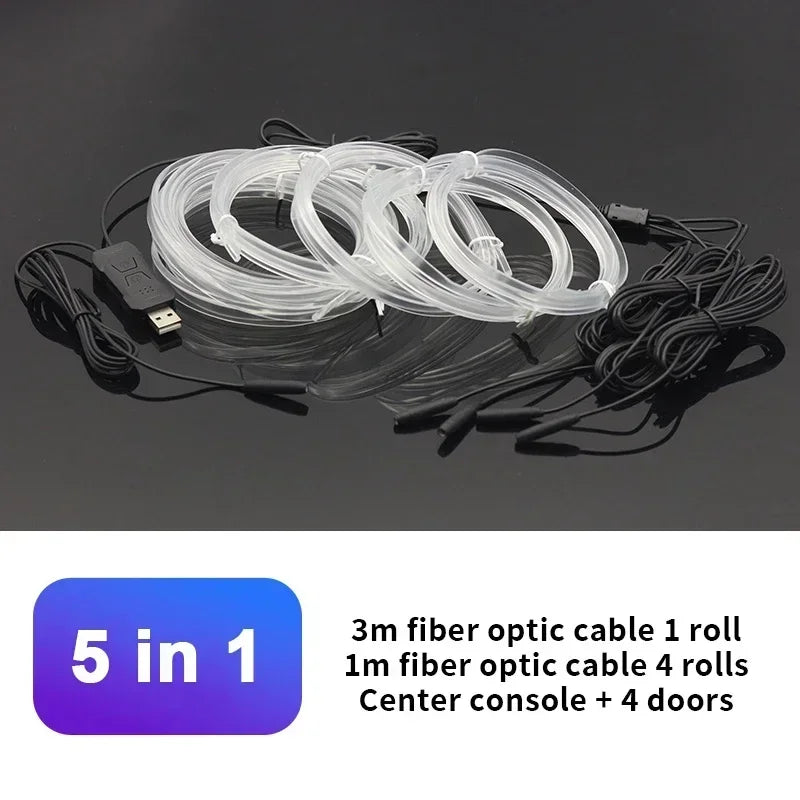 Car RGB Ambient LED Light Strip USB Fiber Optic Atmosphere Neon Invisible Light Strip Center Console Door Decoration Lamp
