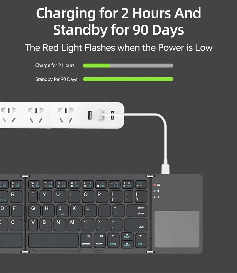 Foldable Bluetooth Keyboard With Touchpad Mini Wireless Keyboard Rechargable Keyboard For IOS Android Windows Tablet Notebook