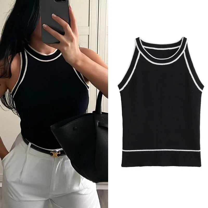 MUJER Black Knit Tank Tops for Women Sleeveless Crop Top Woman off Shoulder Knitted Women's Vest top youthful women's Tops