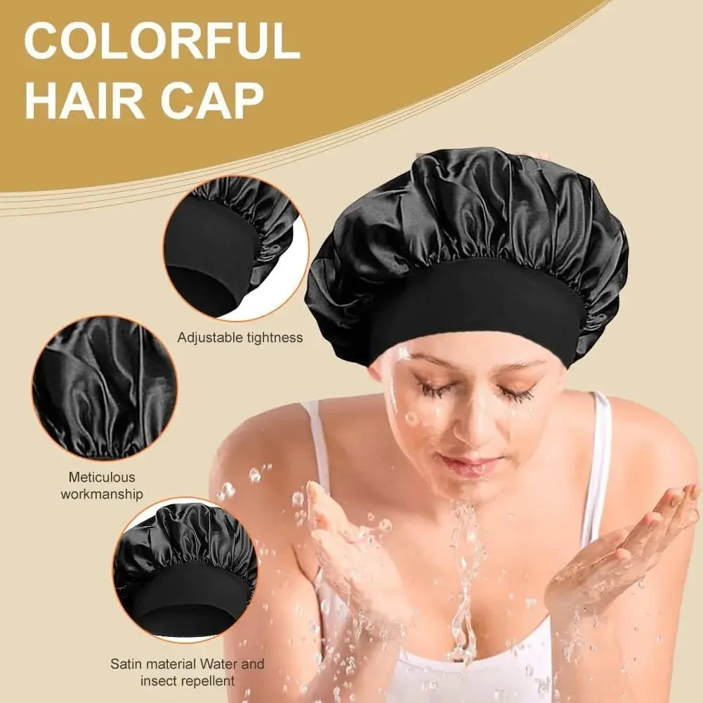 New Women's Satin Solid Wide-brimmed Sleeping Hat Unisex Head Wrap Elastic Band Cap Hair Care Bonnet Night Hat bonnet de nuit