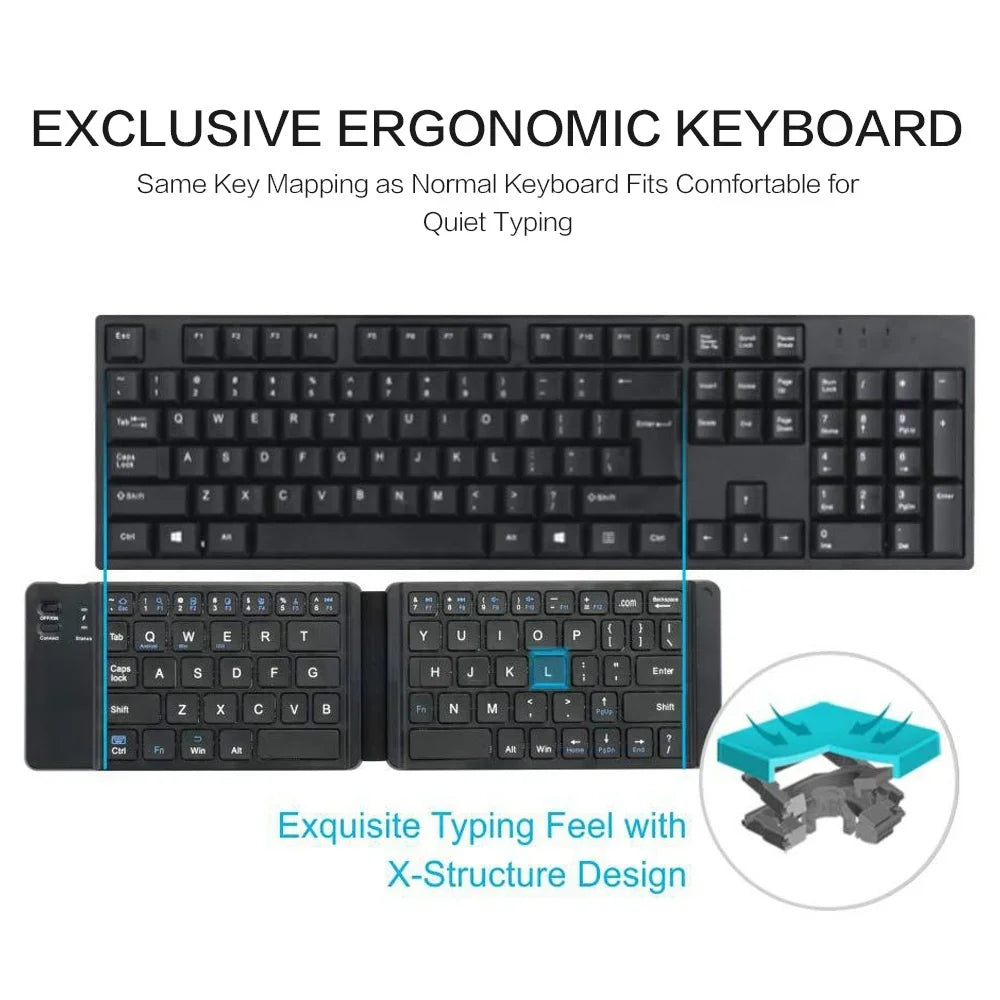 Foldable Bluetooth Keyboard Portable Wireless Rechargeable Ultra Slim Silent Key Board for Mobile Phone Accessories