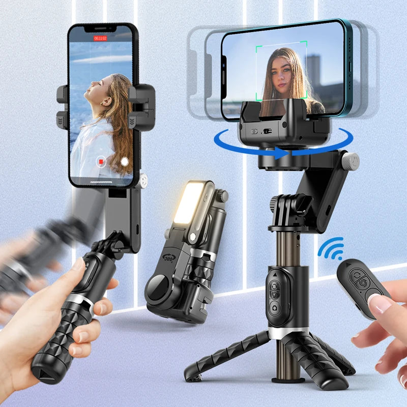 Desktop Gimbal Stabilizer 360° Rotation Smart Track Mode Selfie Stick with Remote Control for iPhone Cell Phone Smartphone