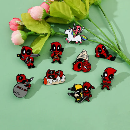 3 Pcs cartoon characters Metal Badge Deadpool Enamel brooch Men's and women's Clothing Bags  Accessories Decorative pins