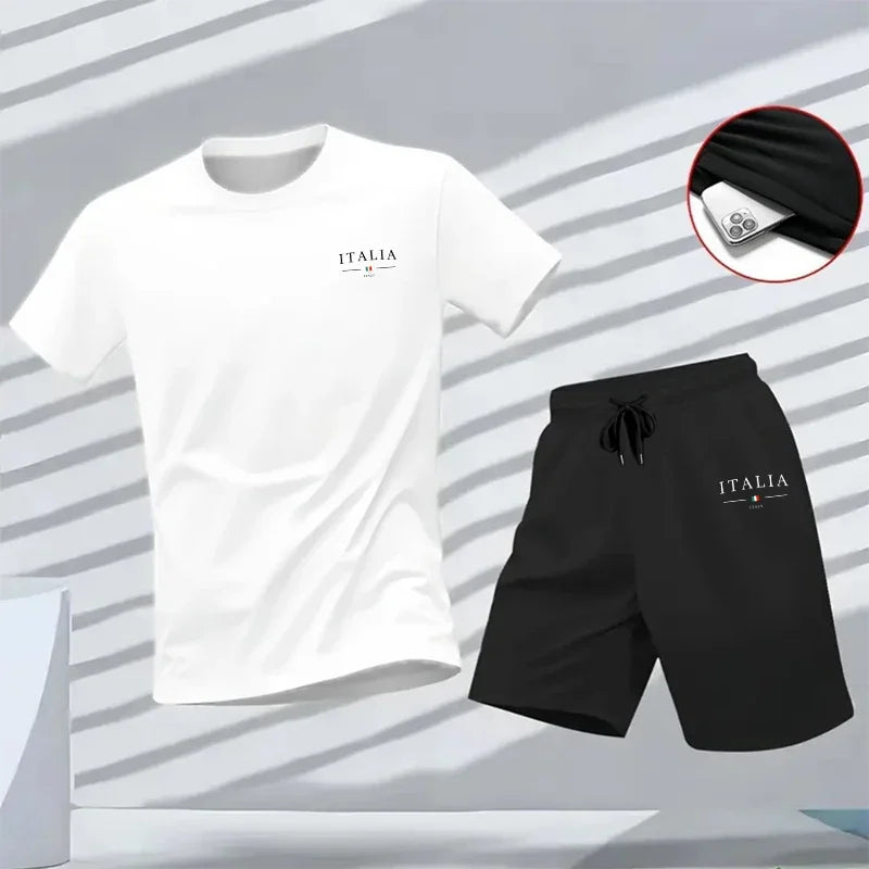 Men's Tracksuit Versatile 2026 Summer Outdoors Jogging Two-piece Set Shorts-sleeved T-shirt and Sport Short Daily Casual Quality