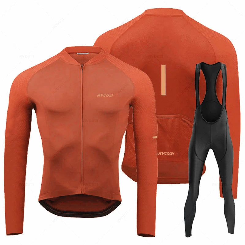 Rvouei Breathable Long Sleeve Cycling Jersey Set Bib Pants Ropa Maillot Ciclismo Bicycle Clothing MTB Bike Uniform Men Clothes