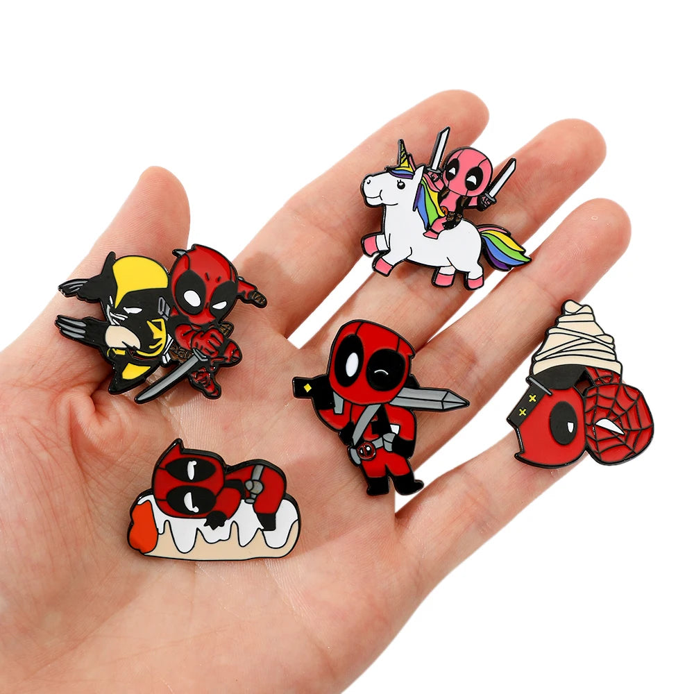 3 Pcs cartoon characters Metal Badge Deadpool Enamel brooch Men's and women's Clothing Bags  Accessories Decorative pins