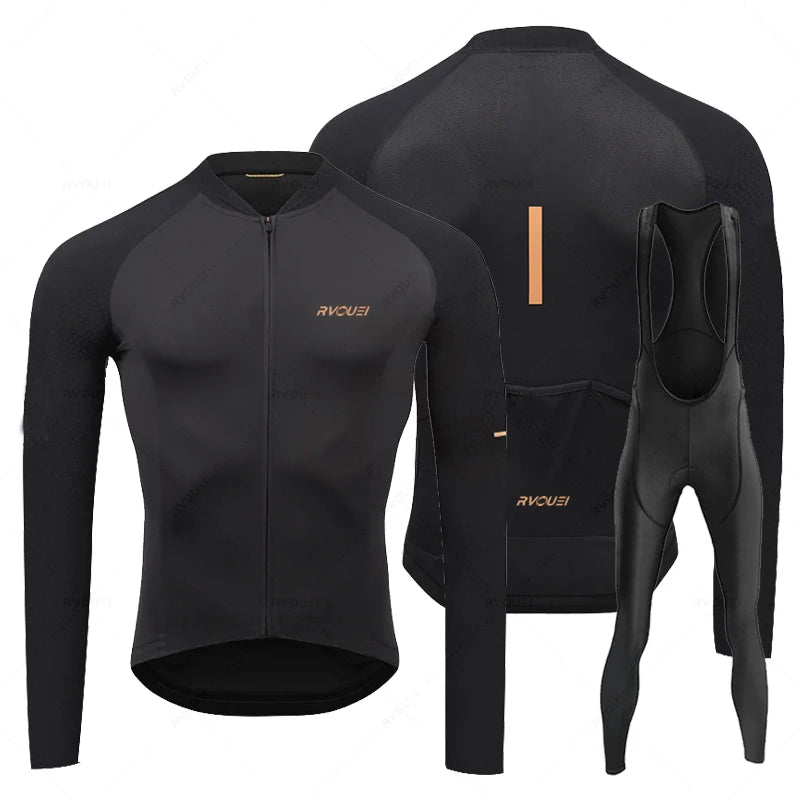 Rvouei Breathable Long Sleeve Cycling Jersey Set Bib Pants Ropa Maillot Ciclismo Bicycle Clothing MTB Bike Uniform Men Clothes