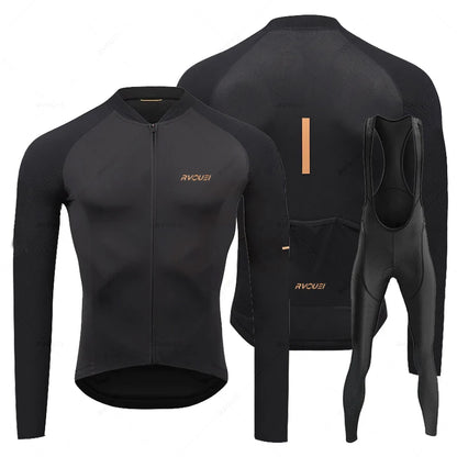 Rvouei Breathable Long Sleeve Cycling Jersey Set Bib Pants Ropa Maillot Ciclismo Bicycle Clothing MTB Bike Uniform Men Clothes