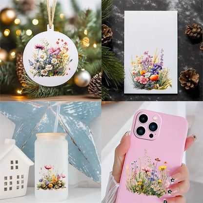 12pcs Spring Wildflower Flower Floral UV DTF Cup Wrap Transfer Sticker Glass Coffee Mugs Decoration Greeting Cards Notebooks