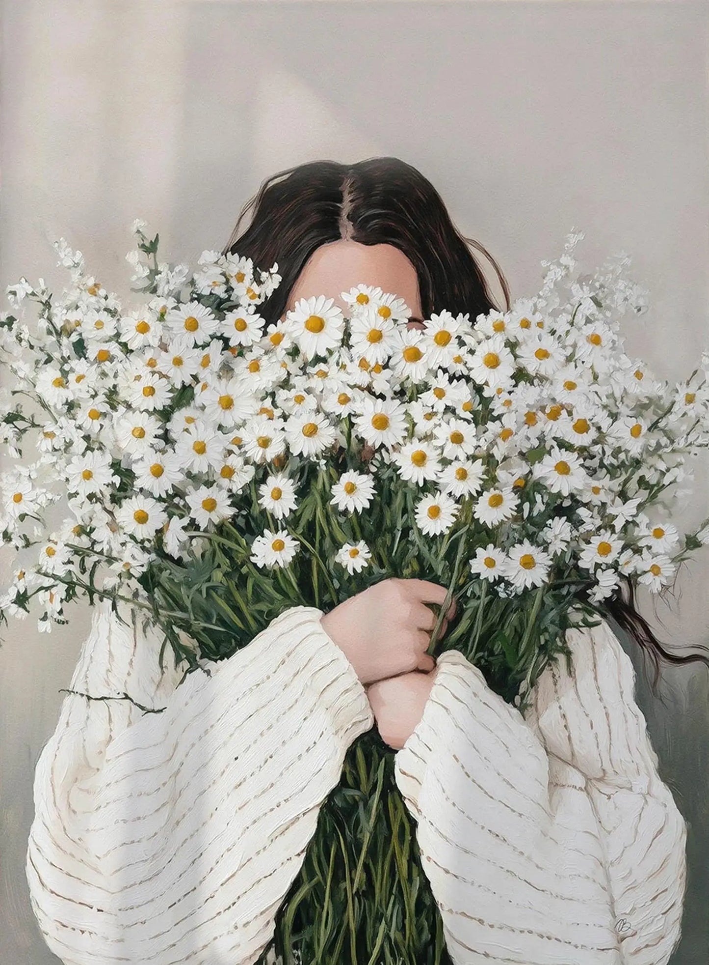 Canvas Wall Art Woman with Flower Portrait Painting Print for Bedroom Nordic Girl Home Decor Abstract Minimalism Poster