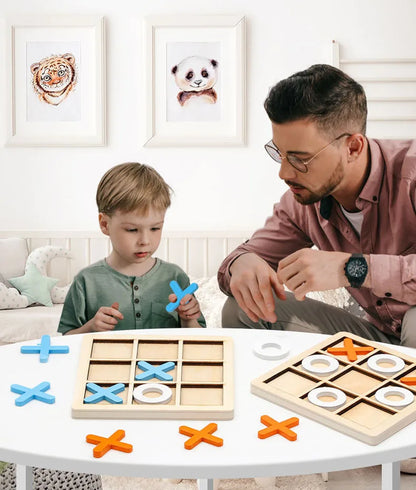 Montessori XO Chess Jigsaw Puzzle 3D Geometric Shapes Board Games For Kids Children Educational Wooden Toys