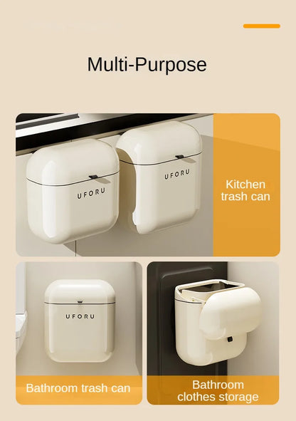 9L/12L DIY Cream-Colored Wall-mounted Kitchen Trash Can with Lid for Food Waste and Bathroom No Bending High Appearance Level