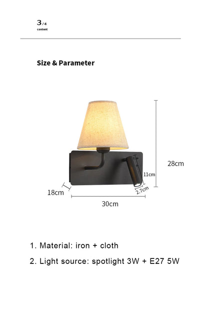 Nordic LED Wall Lamp Modern with Switch USB Wall Light Indoor Light Room Decor Reading Sconces For Hotel Bedside Bedroom Fixture