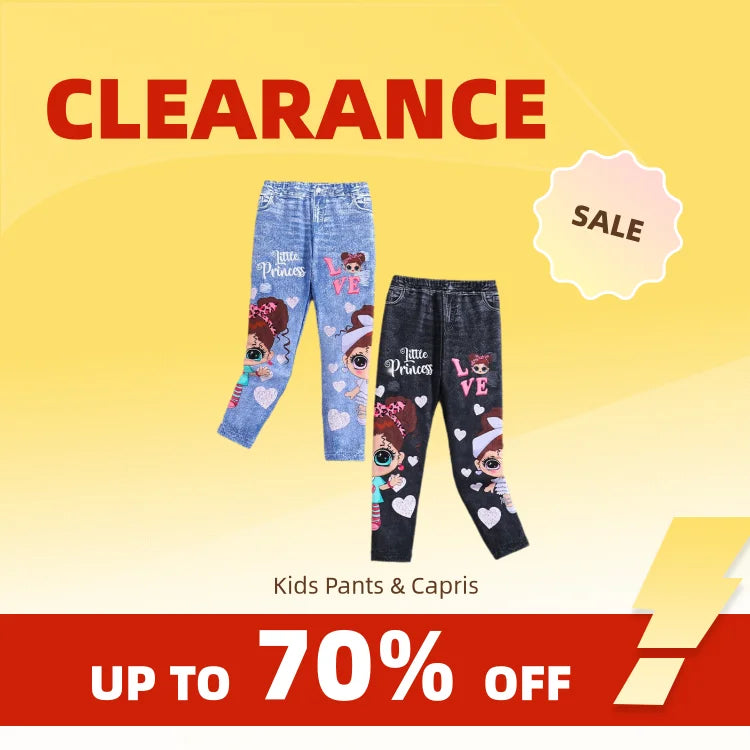 Clearance_Girls' 2pcs Cute Heart & Character Print Soft Knit Leggings - Mock Denim Style - Comfy Summer Outfit_Continuous update