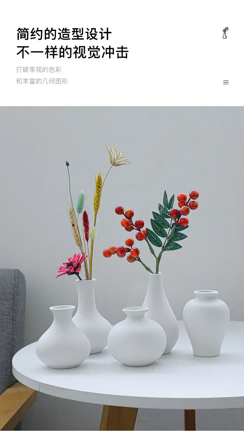 5-piece Set of Simple Ceramic Vases, Fresh Small Vases, Desktop Decorations, Simple Porch, TV Cabinet, Home Crafts