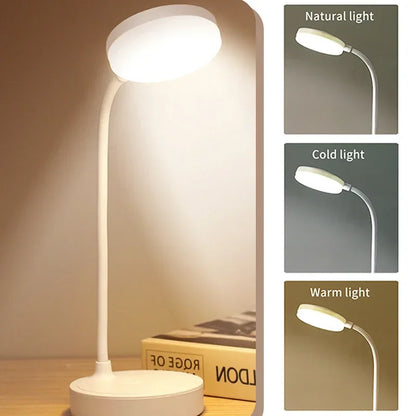 Portable LED Desk Lamp USB Plug Battery Powered Table Light Support 3 Color Stepless Dimming Eye Protection Bedroom Bedside Lamp