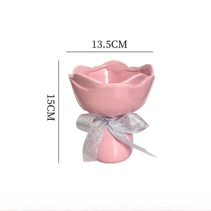 Ceramic Vase Rose Flower Shaped Vase Desk Decorati Flowers Bouquet for Home Girding Decorative Floral Vases Room Aesthetic Decor