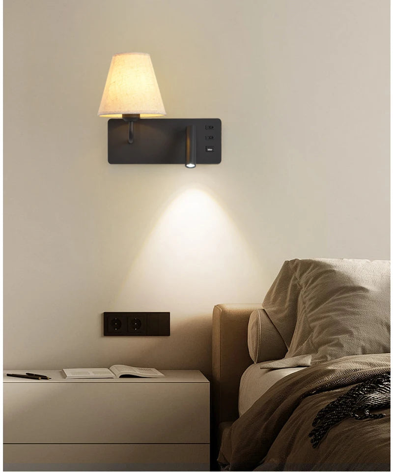 Nordic LED Wall Lamp Modern with Switch USB Wall Light Indoor Light Room Decor Reading Sconces For Hotel Bedside Bedroom Fixture