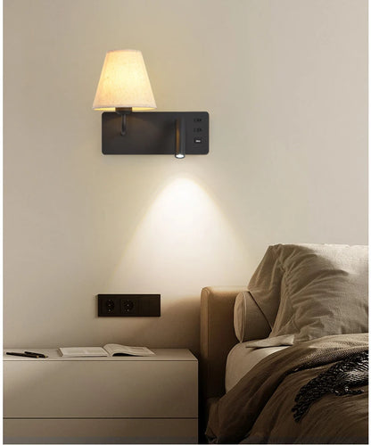 Nordic LED Wall Lamp Modern with Switch USB Wall Light Indoor Light Room Decor Reading Sconces For Hotel Bedside Bedroom Fixture