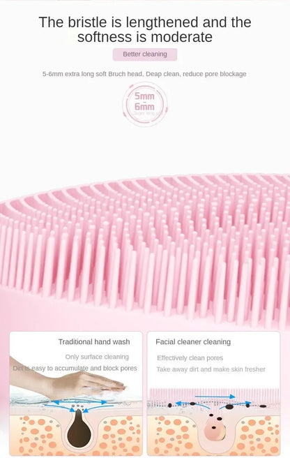Electric Facial Cleansing Brush Deep Pore Cleaning Sonic Vibration Waterproof Acne Blackhead Remover Pore Cleaner Silicone