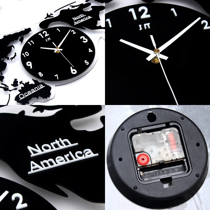 Large 3d Wall Clock Creative World Map Wall Clocks Living Room Luxury Decoration Clock Modern Design Bedroom Silent Clocks