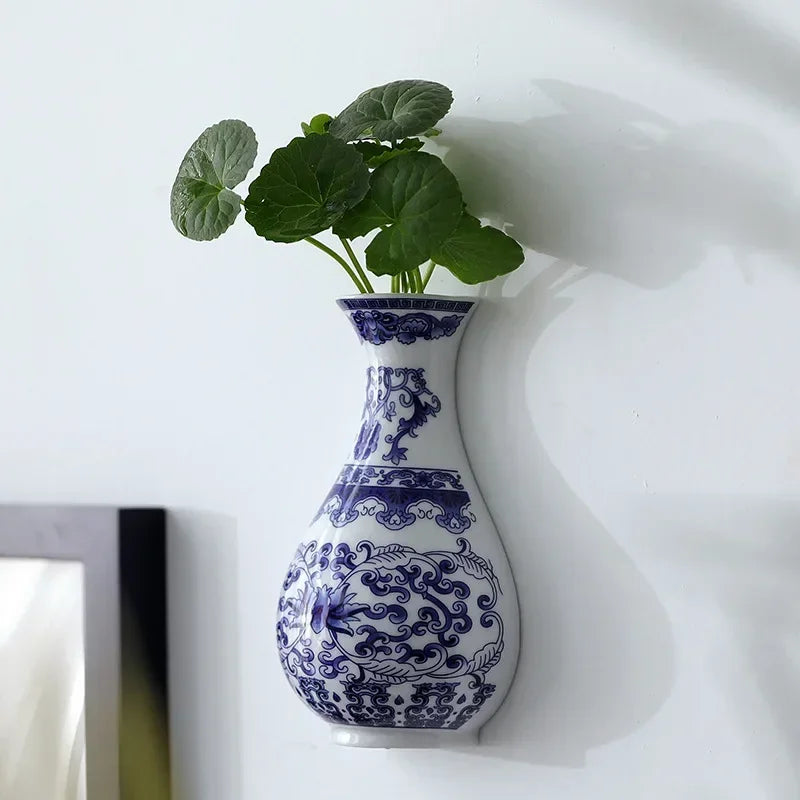 Ceramic Vases Antique Blue and White Porcelain Flower Ware Lucky Bamboo Living Room Home Decoration