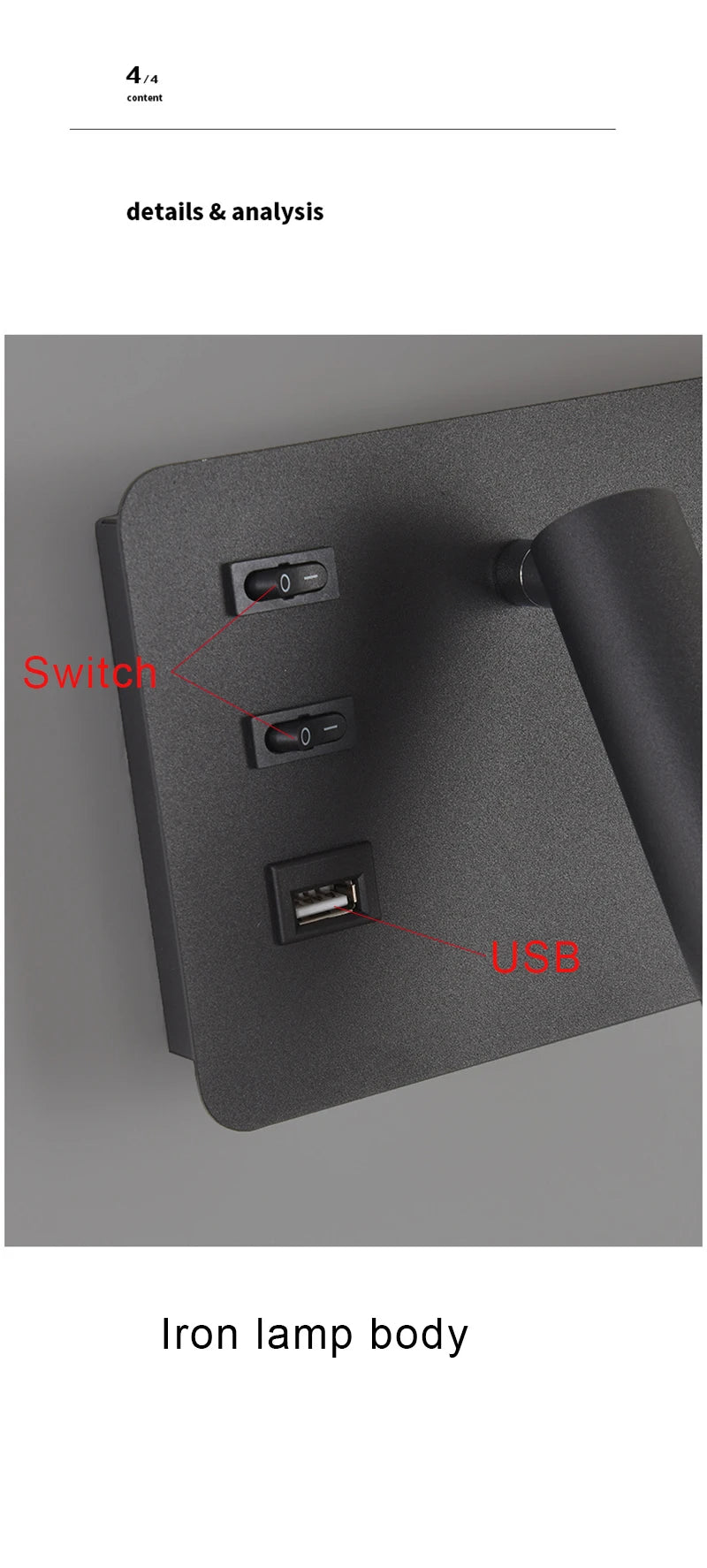 Nordic LED Wall Lamp Modern with Switch USB Wall Light Indoor Light Room Decor Reading Sconces For Hotel Bedside Bedroom Fixture