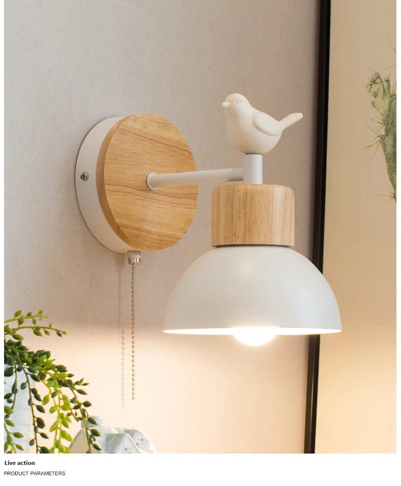 Nordic LED Wall Lamp Wood Creative Lighting Fixture Guest Room Balcony Staircase Sconce Bedroom Bedside Decor Light with bulb