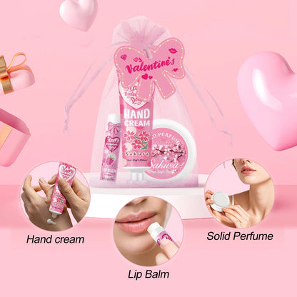 Gift sets 20PCS/box bulk thank you gifts assembly distribution lip balm hand cream perfume pink gift bag and bow card