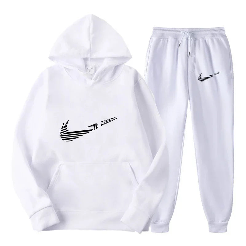Men Tracksuit 2 Pieces Sets Hooded Sweatshirt +Drawstring Pants Male Hoodies Running Sportswear Men Women Autumn Sportwear