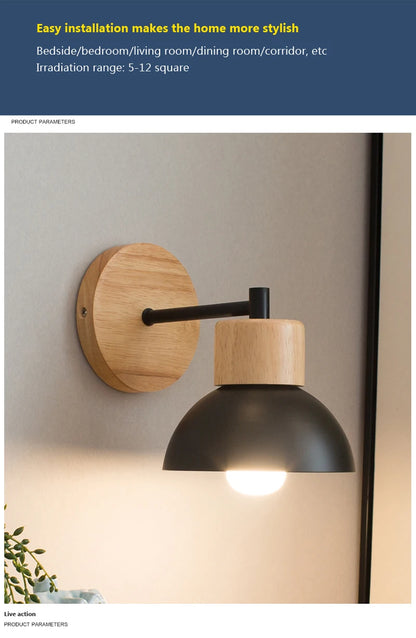 Nordic LED Wall Lamp Wood Creative Lighting Fixture Guest Room Balcony Staircase Sconce Bedroom Bedside Decor Light with bulb