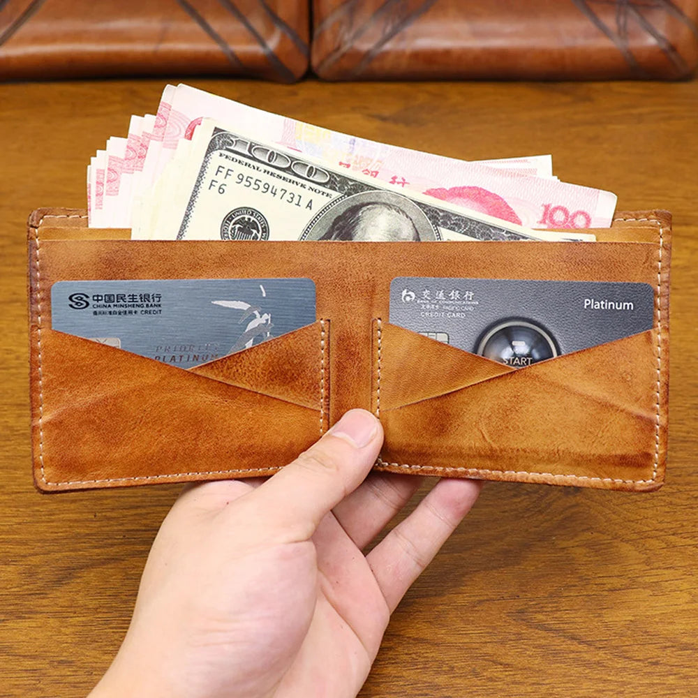 Handmade Leather Wallet for Men Bifold Minimalist Wallet Men Wallets