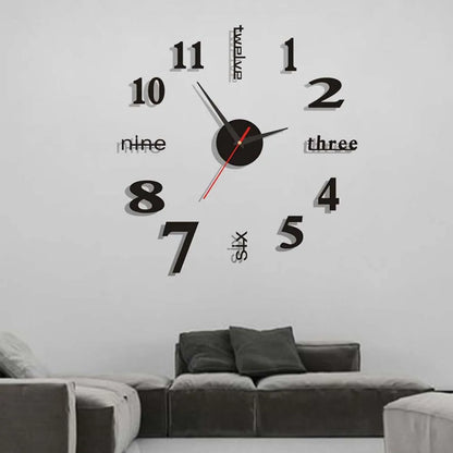 3D Wall Clock DIY Mirror Wall Stickers For Home Living Room Decor Frameless Luminous Quartz Clocks Self Adhesive Hanging Watches