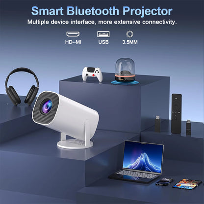 Mini Projector with WiFi & Bluetooth, 4K Support, Android System, Portable for Home Theater, Business, Gaming